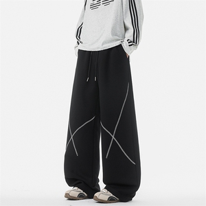 8XL-M 直筒卫裤男宽松撞色哈苏线休闲运动裤设计感长裤子K9175P48图片