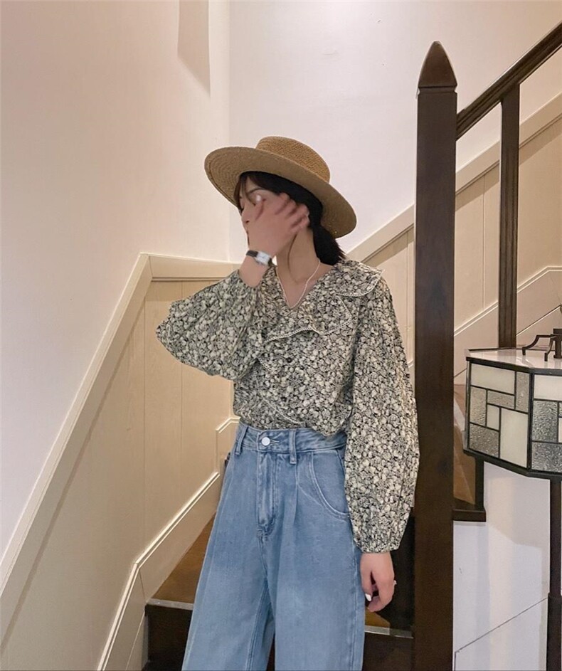 现货春季新款花边领碎花衬衣，其它，单井 Single Well