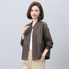 PU皮衣女短款2025年新款小个子中年妈妈时尚棒球服春秋季夹克上衣，女装皮衣，希欧阁