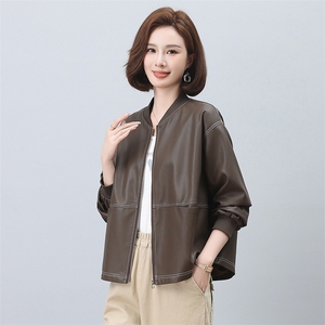 PU皮衣女短款2025年新款小个子中年妈妈时尚棒球服春秋季夹克上衣图片