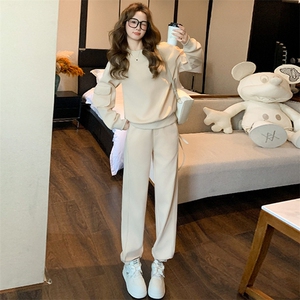 女春季新款减龄圆领衣袖口袋卫衣束脚裤两件套潮图片