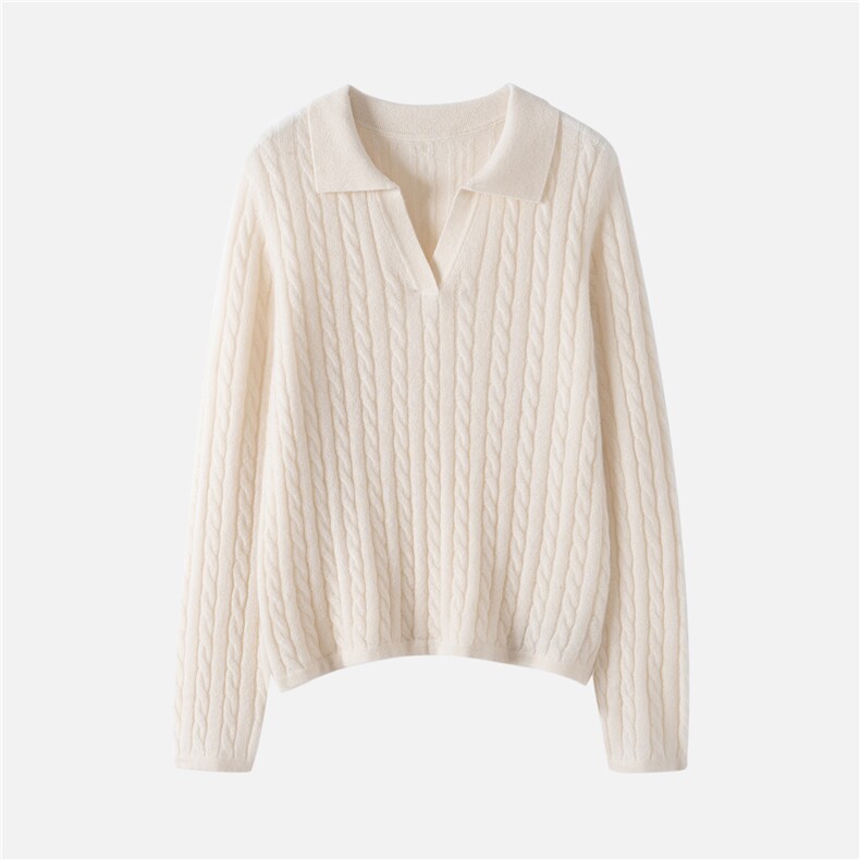 康宝莱纱~75%山羊绒25%桑蚕丝！捞抡复古针织衫女polo领宽松毛衣，女装羊绒衫，启东羊绒