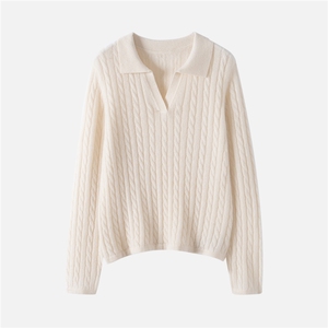 康宝莱纱~75%山羊绒25%桑蚕丝！捞抡复古针织衫女polo领宽松毛衣，女装羊绒衫，启东羊绒