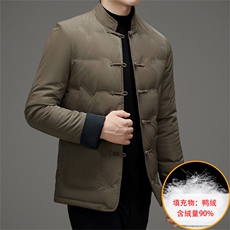中老年唐装90绒羽绒服男士复古盘扣风羽绒服外套中式唐装，男装羽绒服，钱塘723
