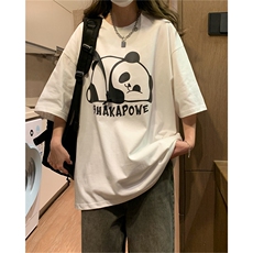 中性风230G卡通熊猫短袖男女学生夏季T恤2024新款港风ins，男装T恤，电商C306-1