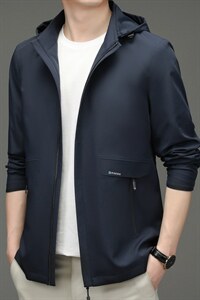2023秋季新款连帽夹克男商务休闲时尚薄款外套男士春秋上衣男装图片