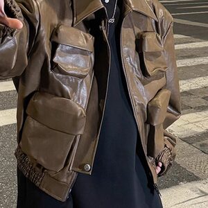 QY04-P72美式复古廓形短款夹克多口袋工装机车服vintage外套男图片