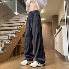 特批25港风条纹褶皱高级质感休闲阔腿显瘦百搭休闲裤K6122，男装休闲裤，电商A128