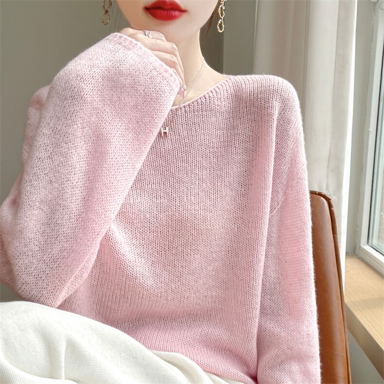 秋冬无缝一字领100丝羊毛衫女软糯亲肤落肩长袖时尚针织打底上衣，女装羊绒衫，东远绒业