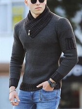 外贸秋冬季新款修身欧美时尚简约男士休闲针织长袖围巾领毛衣男装，男装针织衫/毛衣，星座306A