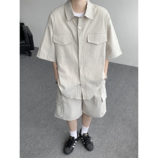 冰丝凉感工装套装短袖衬衫高级感速干运动两件套大码TZ1707特P58，男装衬衫，电商B238