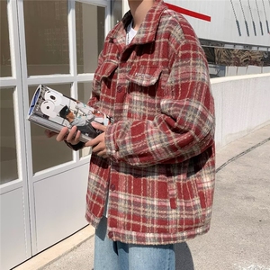 A257-P60 小香风美式情侣痞帅夹克外套男春秋季日系格子上衣服图片