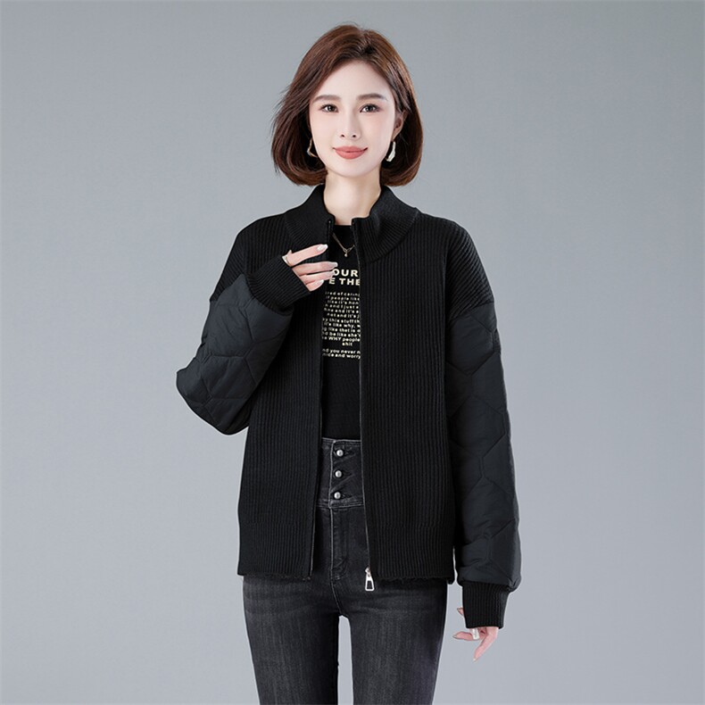 现货2024年冬季新款时尚小众设计毛线拼接马甲两件套,女装棉衣/棉服,深水步