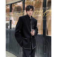 现货！24秋冬巴家王嘉尔短款立领铆钉垫肩中山西服夹克jk41-p178，男装夹克，电商B288