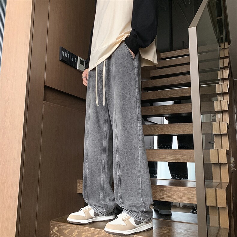 港风美式高街复古水洗阔腿拖地牛仔裤男潮XZ213-DK2000-P55控68,男装牛仔裤,星座213