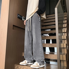 港风美式高街复古水洗阔腿拖地牛仔裤男潮XZ213-DK2000-P55控68，男装牛仔裤，星座213