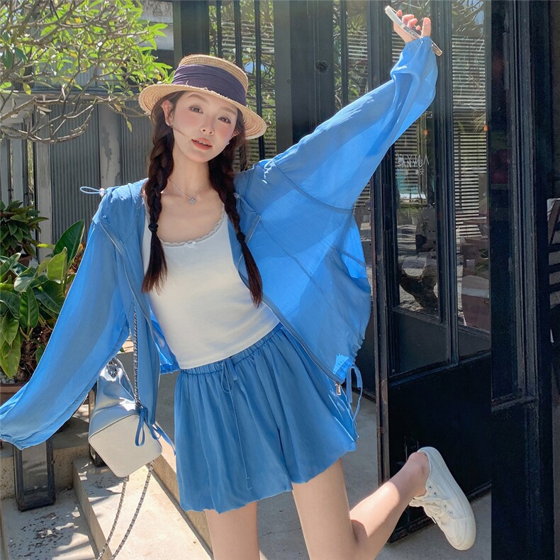 率性轻薄防晒套装裙女夏季2025新款时髦感连帽上衣半身短裙两件套,女装套装/套裙,千寻
