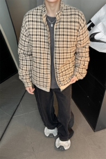 学院风时髦文艺复古格子百搭上衣街头时尚夹棉外套棉衣HY877P90，男装棉衣，电商A102B