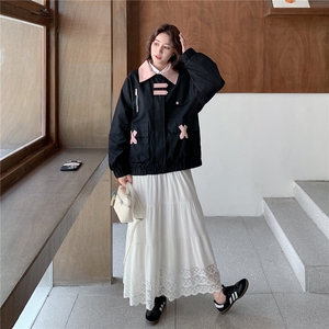 黑色撞色减龄工装外套女2025秋季新款设计感学院风宽松百搭夹克潮图片