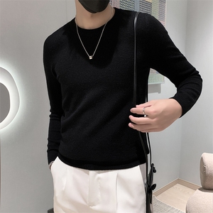 店主风小伙秋冬男纯色圆领套头针织长袖毛衣男士301A-1/M63/P38图片