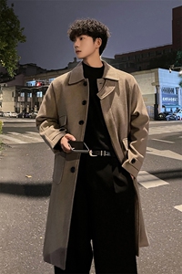 秋冬加棉毛呢大衣男英伦痞帅宽松风衣中长款过膝外套MN00330/P135图片