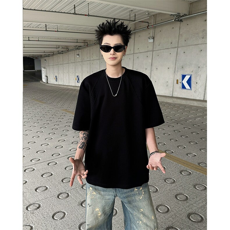 8XL-M美式高街高克重短袖T恤男宽松短款BOXY正肩上衣半袖DX334,男装T恤,电商D206-1