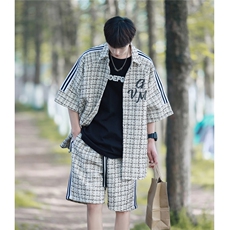 小香风印花织带短衬DCS9018P45短裤DK8797P40套装DTZ9028P85，男装牛仔裤，星座227-7