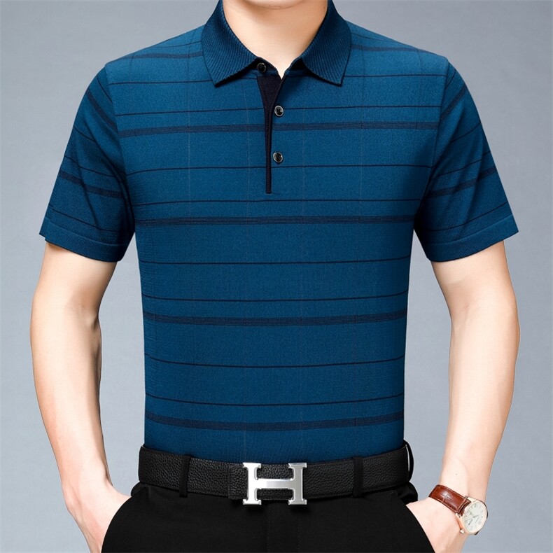 男装T恤夏季新款POLO衫中青年男士爸爸夏装针织半截袖修身打底衫,男装Polo衫,钱塘6003A(原)4033A