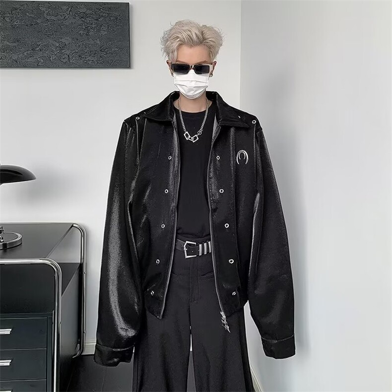 潮ins男短款外套时尚高级设计液态金属感拉链垫HY156-P77,女装短外套,星座1109-3