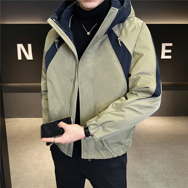 M-3XLB3532599P220卡其2025连帽冬季男士拼接羽绒服加厚外套，男装羽绒服，电商B353