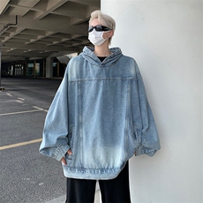 港风秋款男连帽牛仔宽松夹克衫渐变色插兜休闲外套JK091P65，男装夹克，星座1013-1