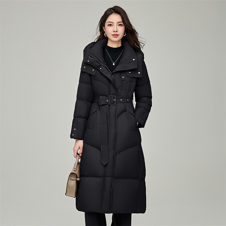 长款羽绒服女冬季2024新款过膝高级感时尚收腰加厚保暖白鸭绒外套,女装羽绒服,阿舍尔精品