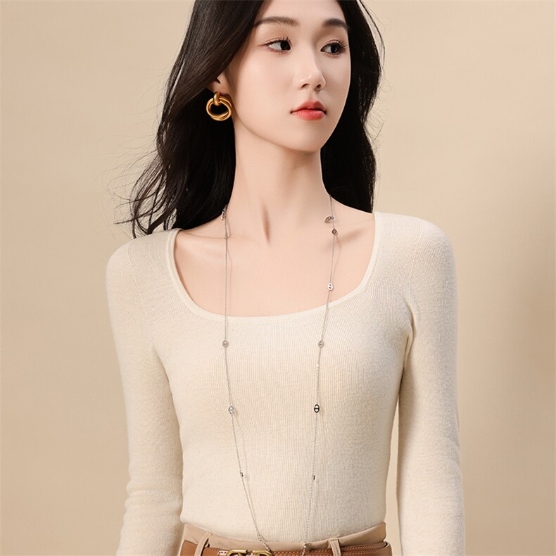 女士时尚修身显瘦百搭气质圆领打底衫,针织衫/毛衣,挚尚羊绒