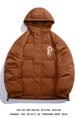 白鸭绒白底冬季潮流字母印花连帽羽绒服外套YR175P195控258，男装羽绒服，电商A247-1