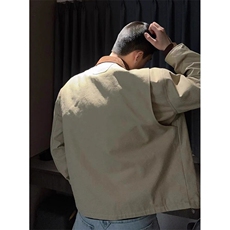 硬汉复古纯棉翻领工装夹克美拉德休闲外套宽松纯色上衣JKK33p75，男装夹克，电商D256