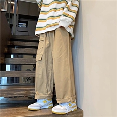 日系高街慵懒直筒宽松阔腿裤男子春秋纯棉裤子E43P32，男装休闲裤，星座1116-2