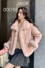 加绒小香风麂皮绒皮毛一体2C229-81217-P218-K408，女装短外套，2C229