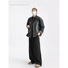 GC0680-P62网图秋季日式水洗立领牛仔夹克男士单排扣休闲宽松夹克，男装工装外套，电商C233