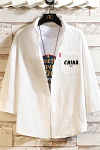 QC58248-P45 亚七分袖衬衫男大码五分袖衬衣男短袖 砖墙图片