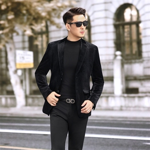 新款男士秋冬新款休闲西服商务小西装金丝绒6815P180图片