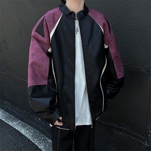 新款美式拼色棒球cleanfit夹克机车皮衣外套男JK0156-P83图片