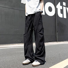 复古潮牌直筒伞兵裤夏季情侣宽松薄款褶皱休闲裤户外潮流工装裤男，男装工装外套，星座506A