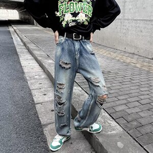 牛仔裤男秋季潮大码休闲裤子高街慵懒男N1331P42图片