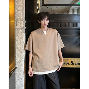 8XL-M 特大码短袖男假两件五分袖高品质空气层宽松上衣DX321P35图片