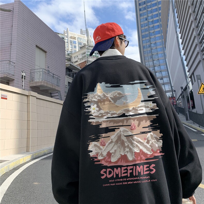 ！秋季重磅宽松大码港风水彩云印花圆领卫衣WY117-特p28，男装卫衣，星座508（原C305）