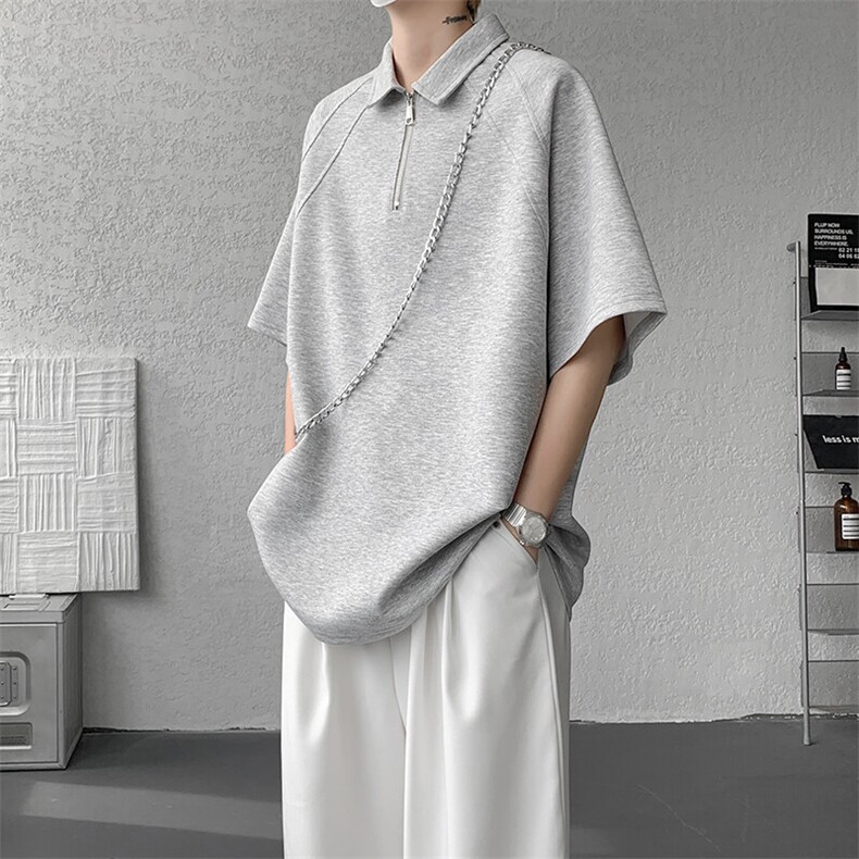 8XL-M半拉链t恤短袖POLO衫男款夏季美式翻领宽松大码半袖DT008P45,男装T恤,电商B312