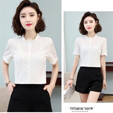 2021年新款春夏韩版淑女木耳花边立领女士衬衫甜美纯棉衬衣，女装衬衫，潮品会