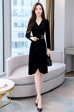 2021冬季新款时尚丝绒连衣裙，女装连衣裙，金典明美