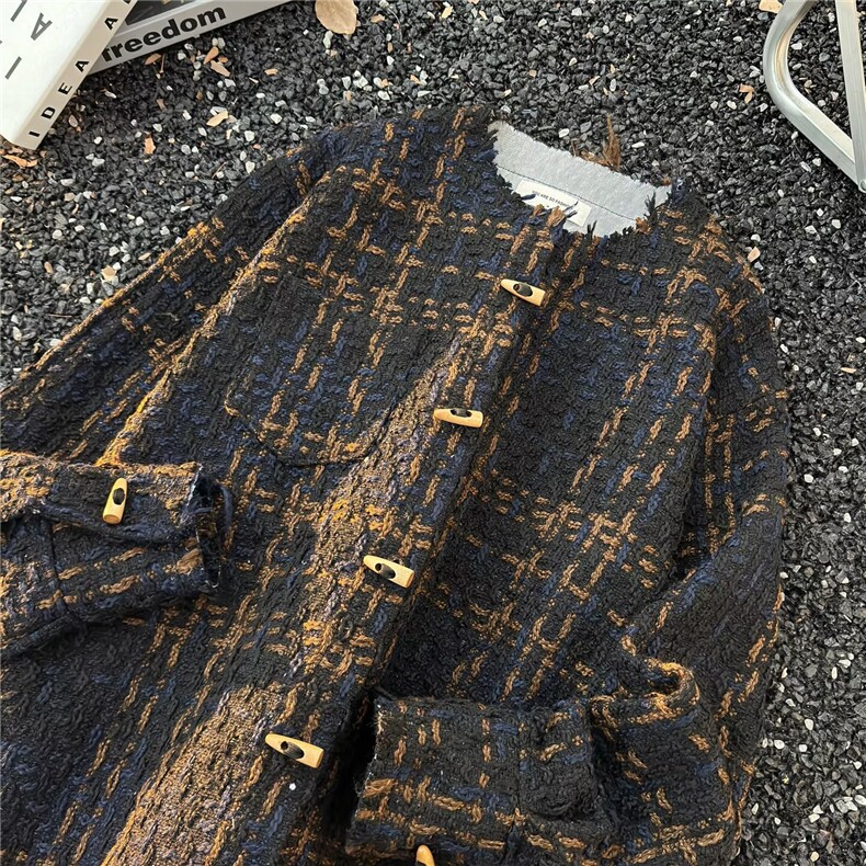 秋季复古百搭粗纺呢料编织小香风无领毛边夹克外套男-A225,男装夹克,星座813-2