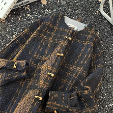 秋季复古百搭粗纺呢料编织小香风无领毛边夹克外套男-A225，男装夹克，星座813-2